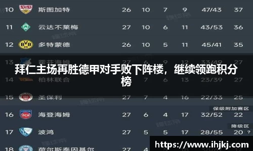 拜仁主场再胜德甲对手败下阵楼，继续领跑积分榜